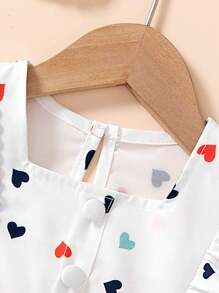 2 件套年轻女孩优雅心形印花盖袖上衣 + 蝴蝶结装饰百褶裙套装，适合夏季休闲、休闲、旅行和度假