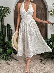 Breezaya Backless Low-Cut Neck Fitted Summer Dress - White - View 6