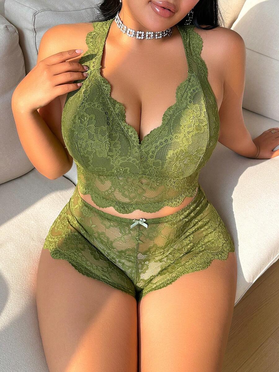 1 Set Plus Size Lace Comfy Wireless Lingerie Bra Set