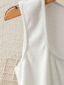 SHEIN LUNE Summer New Sleeveless Square Neck Knit Slit Back Slim Fit Tank Top For Women