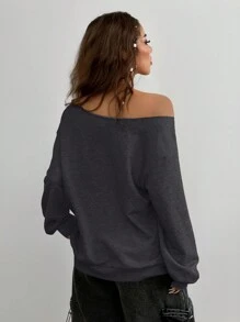Coolane Áo nỉ một vai họa tiết tên địa điểm thường ngày thu/đông dành cho nữ - Màu xám đen - Xem 2