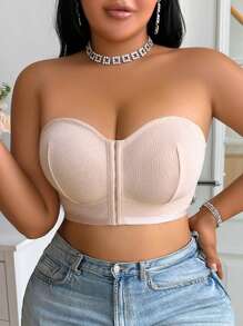1 pieza Sujetador tipo bandeau de talla grande con cierre delantero y diseño de jacquard