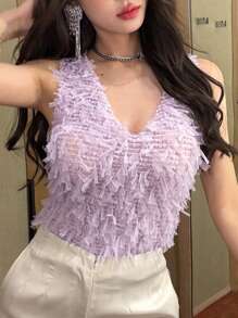 DAZY Women's Solid Color V-Neck Sleeveless Simple Tank Top, Casual & Vacation Summer