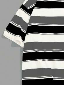 Manfinity Dauomo 男士条纹圆领短袖 T 恤，休闲日常穿着 - 彩色 - 查看 3