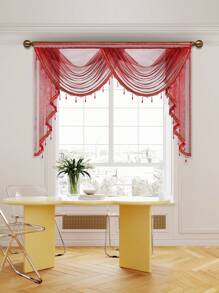 1 件酒红色串珠窗帘，欧式节日风格波浪薄纱窗帘，适合活动派对、客厅或卧室窗户和门装饰、圣诞节家居装饰 - 酒紅色 - 查看 1