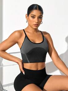 Easithlete Damen gestreiftes Slim-Fit Lässig Sport T-Shirt & Top mit Spaghettiträger