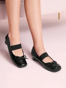 CUCCOO DOLLMOD 女士方头高跟玛丽珍鞋，经典复古风格，粗圆筒鞋跟和交叉带新年假期 - 黑色 - 查看 5