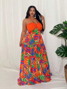 Slaydiva Đầm hai dây nhiều lớp xếp nếp, không tay, in họa tiết hoa nhiệt đới, cỡ lớn dành cho nữ, thích hợp cho kỳ nghỉ xuân/hè, đầm đi biển, trang phục đi nghỉ mát phong cách Boho. - Nhiều màu - Xem 7