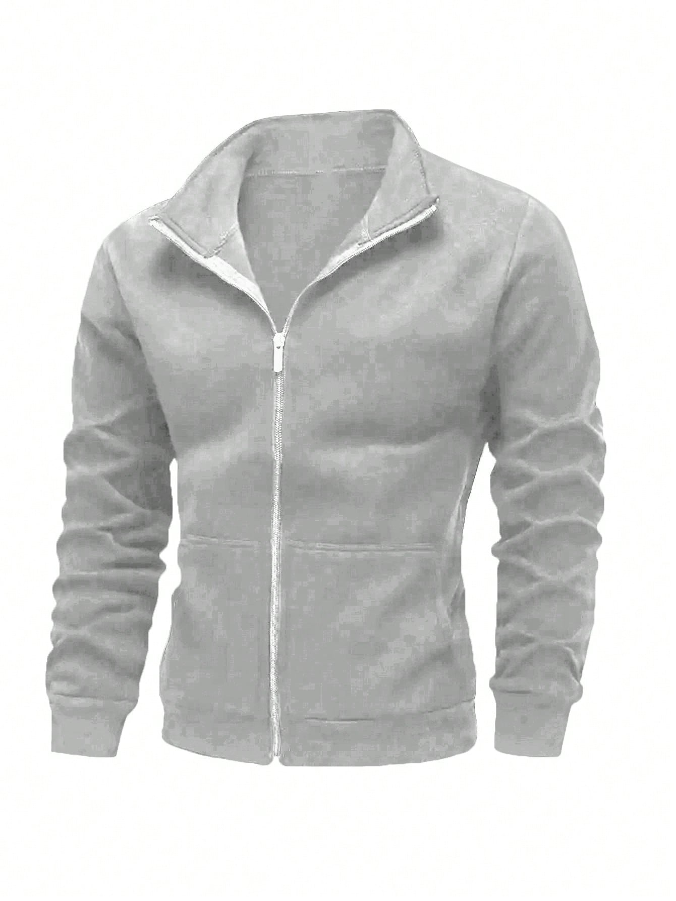 Manfinity Dauomo Men's Front Zip Up Long Sleeve Pocket Sweatshirt, Casual For Everyday Wear