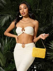 SHEIN SXY Ladies, Women Top Handle Bags, Straw Bag, Fashionable, Elegant, Simple, Personalized, Versatile, Yellow, For Beach, Vacation, Holiday, Summer, Seaside