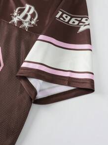 ROMWE MEN Prep Men's Sports Jersey Short Sleeve T-Shirt, Sports Tee With Mesh Fabric Splice, Summer