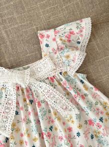 SHEIN LMoss Kids Vestido de tirantes con estampado de bandera y estrellas americanas para niña