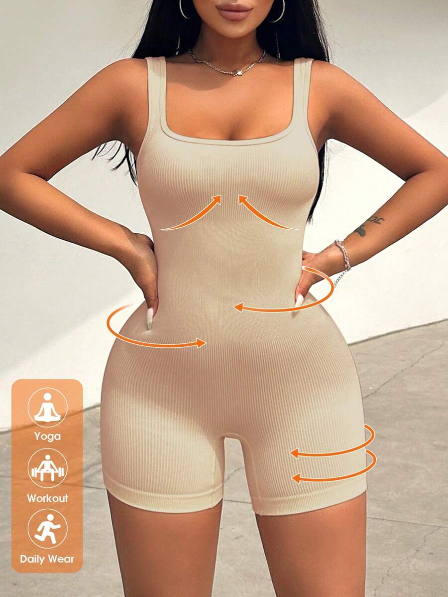 VaVaBold Romper Unitard Tanpa Lengan Warna Polos untuk Wanita - Unta - View 1