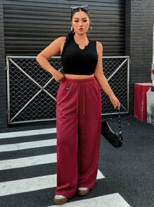 SHEIN EZwear Pantalon rouge décontracté ample grande taille, printemps - Rouge - Voir 3