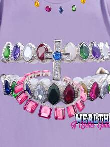 ROMWE MEN Goth Men's Casual Short Sleeve T-Shirt With Cross & Rhinestone Print