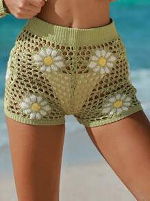 Swim Vcay Shorts de cache-maillot d'été ajourés et fleuris pour femmes