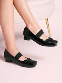 CUCCOO DOLLMOD 女士方头高跟玛丽珍鞋，经典复古风格，粗圆筒鞋跟和交叉带新年假期 - 黑色 - 查看 3