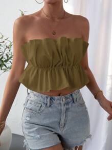 SHEIN Privé Vacation Casual Solid Color Pleated Camisole Top