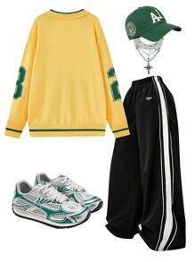 Muchica Women's Number Game Day Graphic Polo Jersey Sweater - Yellow - View 2