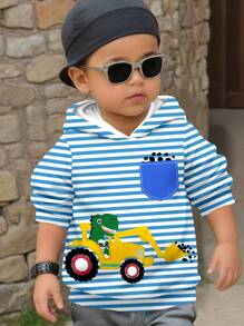 SHEIN Dinosaur Graphic Casual Loose Comfortable Everyday Long Sleeve Knitted Hoodie For Young Boys