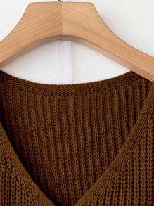 Franclia 大码女式纯色 V 领无袖优雅开衫毛衣背心 - 卡其色 - 查看 4