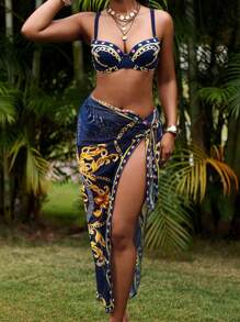 SHEIN Swim Black Sexy Floral Print Bikini Set, Unique Design Suitable For Beach, Pool, And Parties Summer - Multicolor - View 5