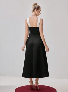 SHEIN Belle 女士华丽礼服，优雅半正式舞会礼服，适合生日、婚礼宾客、毕业返校节 - 黑色 - 查看 2