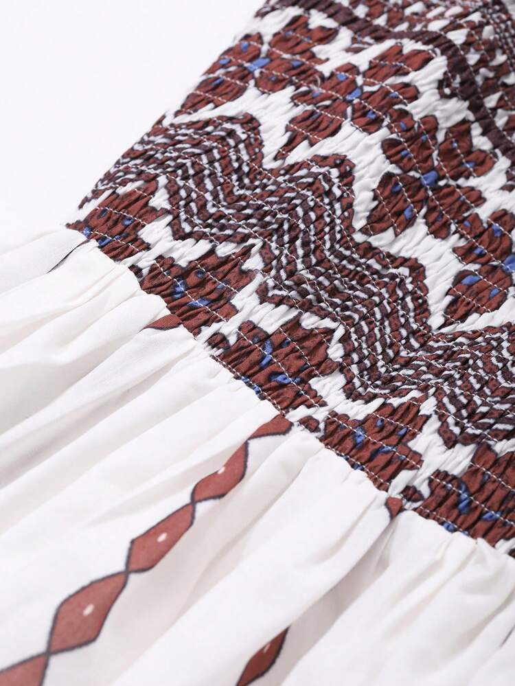Women's Retro Pattern Sleeveless Loose Mid-Long Beach Dress, Apricot Color, Holidaya Flower Vacation Beach, Spring/Summer Festival Boho Sundress