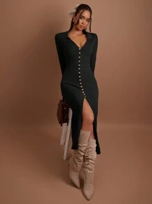 COSMINA Áo khoác cardigan dài cài nút phía trước cho nữ, dành cho mùa thu/đông - màu đen - Xem 1