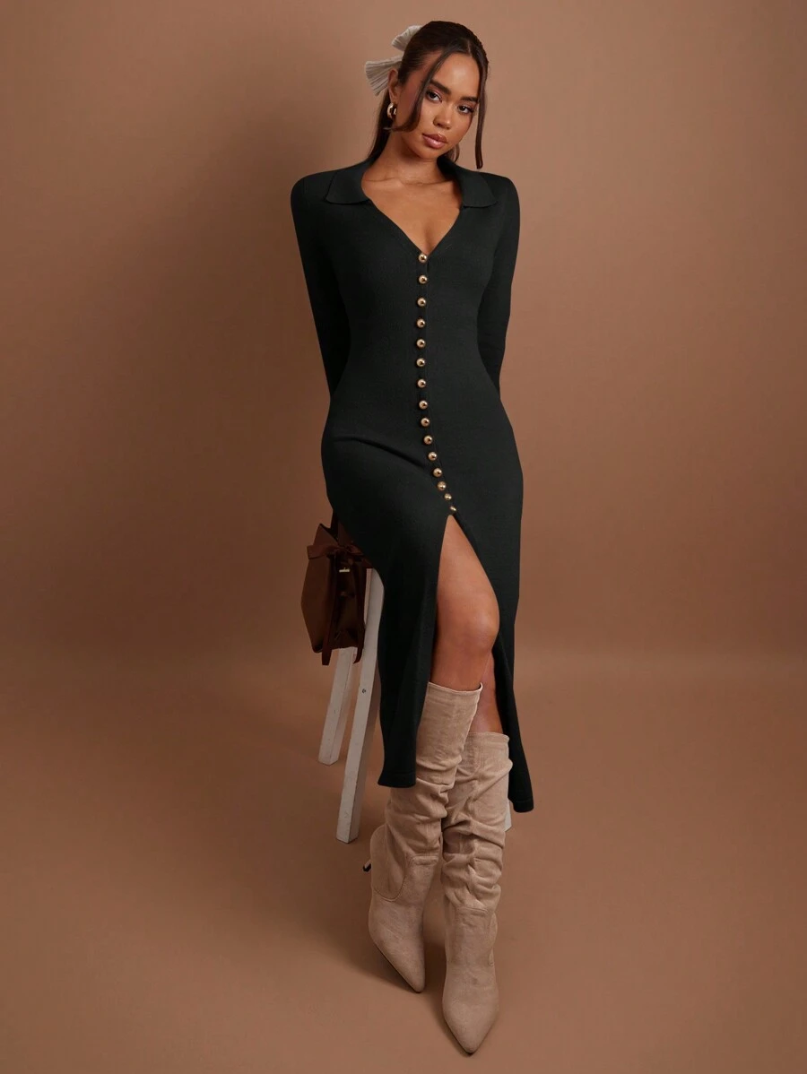 COSMINA Áo khoác cardigan dài cài nút phía trước cho nữ, dành cho mùa thu/đông - màu đen - Xem 1