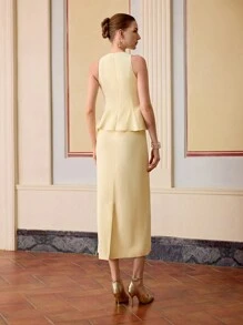 ZEYLAH VESTIDO PLISADO CON ESTAMPADO DE VOLANTES Y CONTRASTE