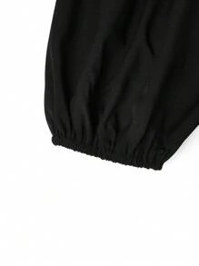 SHEIN Clasi Plus Size Minimalist Contrast Lace Wide Leg Jumpsuit With Long Sleeves - Black - View 4