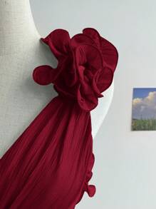 Soleia Women's Valentine's Day Red A-Line Ruffle V-Neck Backless Cross-Tied Waist Short Burgundy Dress, For Vacation & Back To School,Valentine Day,Dress For Women,Red Vintage Dress For Women,Birthday Dress For Women,Summer Dress For Women, Western Wear Woman - Burgundy - View 3