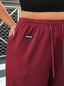 SHEIN EZwear Pantalon rouge décontracté ample grande taille, printemps - Rouge - Voir 5