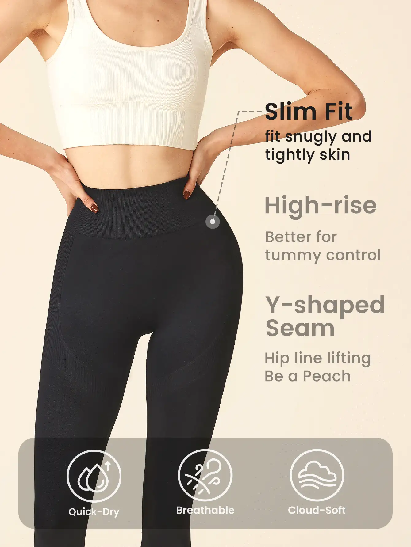 Lifespree Seamless High Elasticity Yoga Leggings For Women - Black - View 3