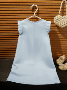 SHEIN Young Girl Elegant 3D Flower Decor Sleeveless Dress - Blue - View 2