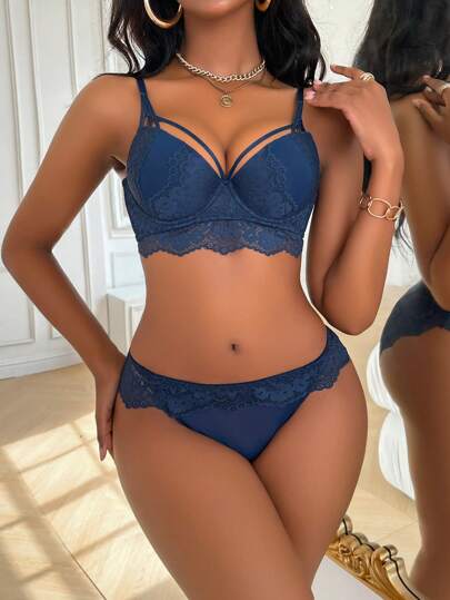 Classic Full Coverage Underwire Kanten BH Panties Set Lingerie view 5