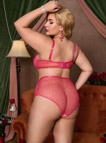 PinupPomp Bộ đồ lót và quần lót ren co giãn thoải mái phong cách cung điện cổ điển cỡ lớn - Màu Hồng Tươi - Xem 2