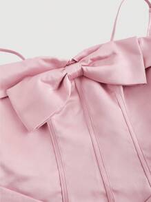 SHEIN MOD Elegante abito rosa con spalle scoperte e fiocco ornamentale, abito da festa, abito da ballo, outfit per Capodanno, outfit di San Valentino, vestiti con fiocchi, outfit da festival - Rosa - Visualizzare 3