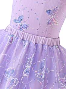 SHEIN 2pcs/Set Young Girl Glittery Delicate Elegant Ball Gown Spaghetti Strap Top & Mesh Skirt Set, Spring/Summer, Suitable For Balls, Parties, Outdoor Activities, Performances, Weddings