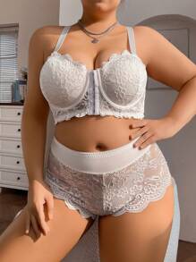2PCS/Set Plus Size Lace Front Closure Underwire Bra Set Lingerie - White - View 5
