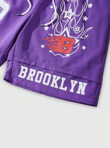 ROMWE MEN Prep Men's Prep Casual Letter Print Drawstring Waist 2 In 1 Shorts