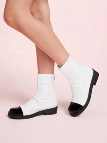 CUCCOO DOLLMOD Women's Fashionable Round Toe Thick Bottom Zipper Back Casual Ankle Boots For Christmas And New Year Holiday Vibe Fall And Winter - White - View 4