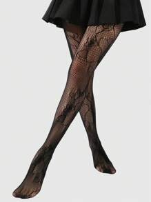 ROMWE Fairycore 1 双女式哥特式黑色心形图案渔网袜，适合所有季节