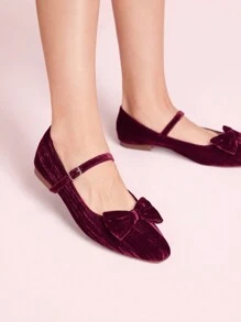 CUCCOO DOLLMOD Chaussures plates à enfiler confortables avec nœud en velours rouge vin pour femmes. Chaussures de navettage confortables pour l'ambiance des fêtes de Noël et du Nouvel An en automne et en hiver, Saint-Valentin - Rouge foncé - Voir 3
