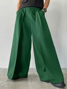 Claim Dot Niche Design Multi-Panel 2 In 1 Men's Loose Japanese Style Oversized Wide Leg Pants, Boyfriend Gifts,Christmas Gifts, Fall - Dark Green - View 5