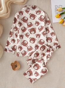Pyjamaset met lange mouwen en imitatiezijden berenprint voor jong meisje