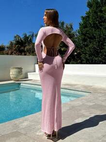 Aloruh Vestido de mujer con parte delantera anudada y espalda descubierta, estilo resort para el Día de San Valentín, vestido primaveral, vestido de baile, vestido de Pascua, vestido de verano para playa, vestido casual lindo para boda, graduación, fiesta, carnaval, invitada de boda, negocios, cumpleaños, club, playa, bohemio, fiesta nupcial, vacaciones, elegante, fiesta del té, vestido rosa, vestido espalda descubierta