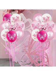 SHEIN Set de 12 globos de látex, globos de látex con temática de mariposas rosas para decoración de fiesta de cumpleaños, globos de látex para fiestas, set de globos con decoración de dibujos animados con tema, globos con alas de mariposa para decoración de boda, 12 pulgadas, Navidad