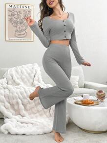Conjunto de ropa de estar por casa minimalista y casual de mujer con manga larga